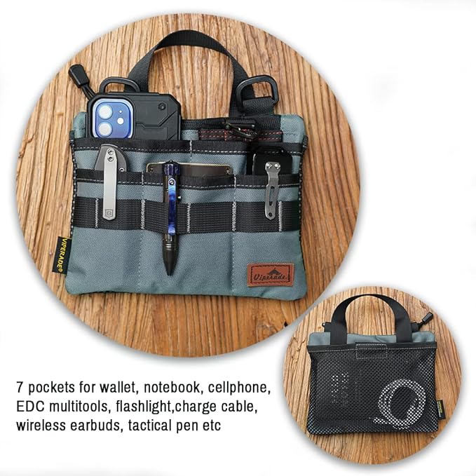 VIPERADE VE5 Slim EDC Pouch with 7 Pockets, Mens Pocket Organizer Multitool Pouch, Mini Crossbody Messenger Bag (No Strap)