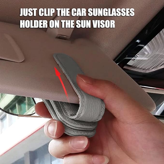 2 Pack Leather Car Visor Sunglass Holder, Magnetic Leather Glasses Eyeglass Hanger Clip for Car, Sunglass Clip Glasses Holder for Car Visor (Gray)