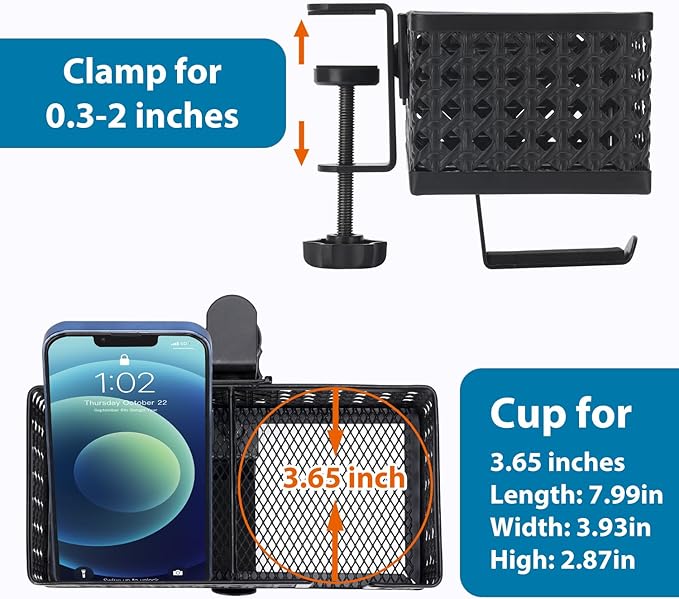 Desk Cup Holder, Clip on Cup Hook, Pen Holder Clamp Desk Organizer Pencil Holder Phone Holder Desk Storage for Office School Home (Black)