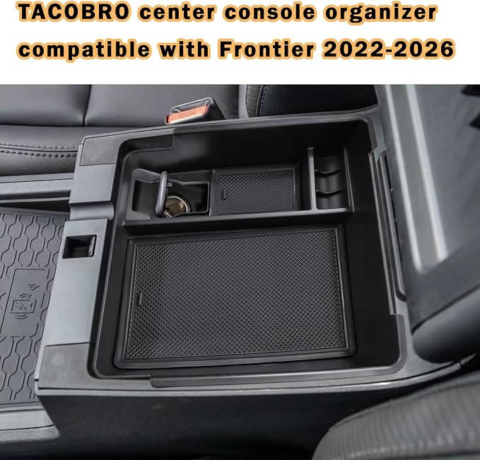 TACORBO Center Console Organizer for Nissan Frontier 2022-2026, Black | Pickup Truck Armrest Secondary Storage Box, ABS Insert, Glove Box Tray, Black Trim