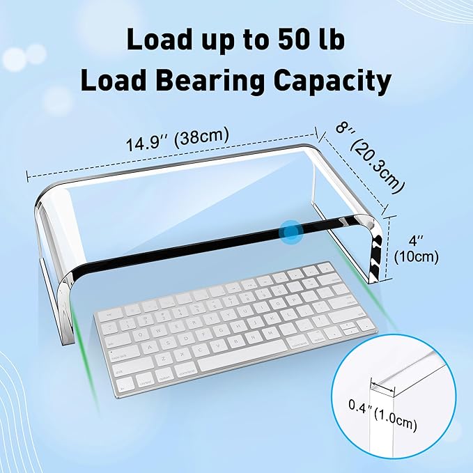 AboveTEK Acrylic Monitor Stand ??Clear Monitor Riser & Computer Desk Stand, Premium Acrylic Laptop Stand for Home Office, PC TV Stand with Keyboard Storage Heavy Duty Desk Riser