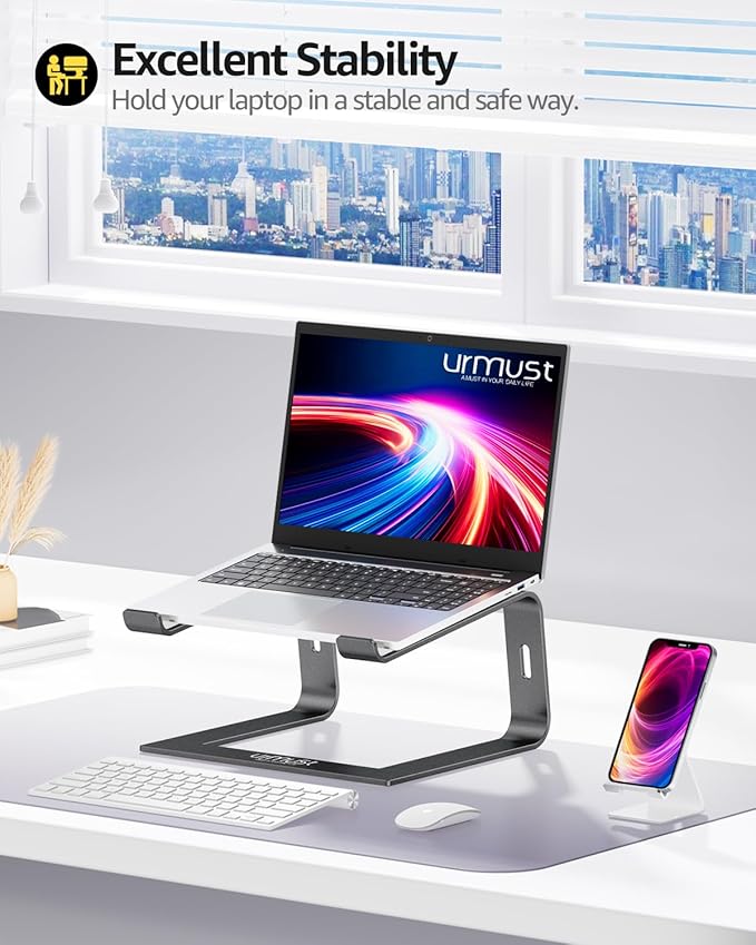 Urmust Laptop Stand for Desk Aluminum Computer Stand Riser Holder for Laptop Compatible with MacBook Air Pro, Dell, HP, Lenovo Samsung, Alienware All Laptops 11-15.6"(Black)