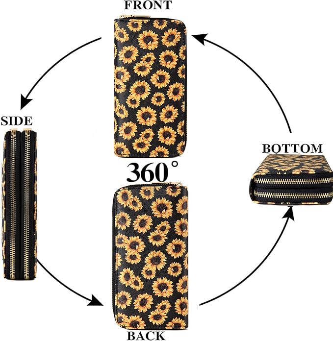 Sunflower Wallets for Women Large Capacity 2 Zipper Accessories Gifts Ladies Purse Credit Card Holder