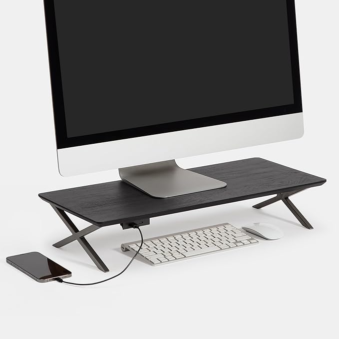Anji Mountain Monitor Stand - Desktop Organizer & Laptop Riser, Ergonomic Monitor Riser, Space-Saving Monitor Stand for Desk, Durable Construction, Easy Assembly, Ideal for Home & Office,Black