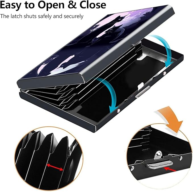 Credit Card Holder, Black Cat and Moon Design Mini RFID Blocking Aluminum Wallet Slim Metal Hard Case Shell Travel Wallet ID Case Small Credit Cards Case Business Cards for Women Men Girls