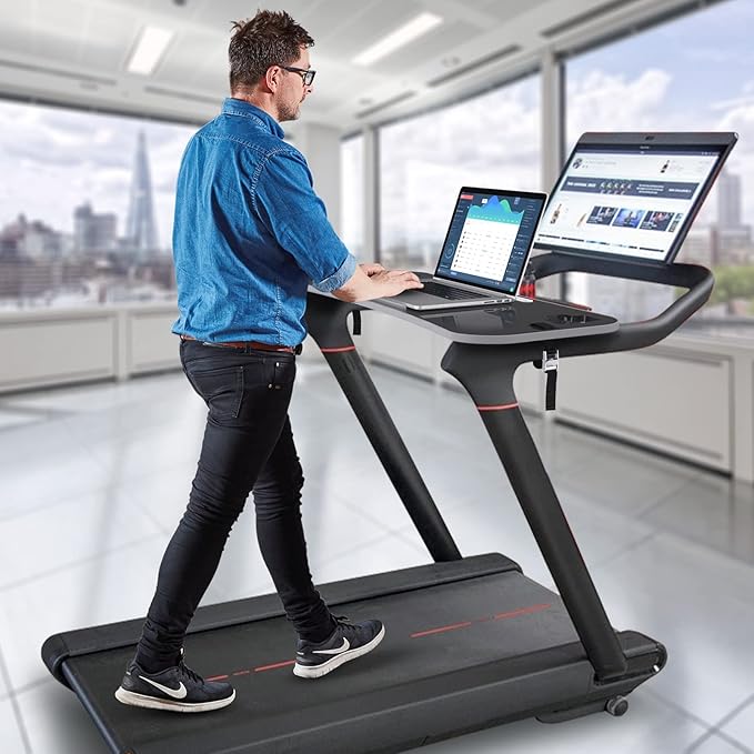 Treadmill Desk Attachment,Peloton Tread Tray Ergonomic Platform, Laptop Holder with Tablet Holder,New Universal Cooling Holes Laptop Stand for Home/Office