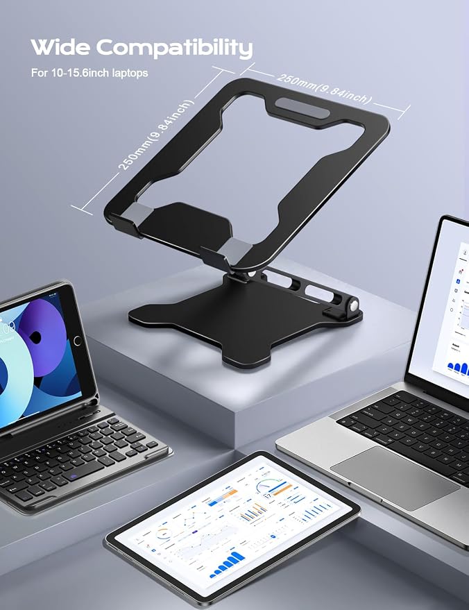 LOXP Adjustable Laptop Stand for Desk, Metal Foldable Laptop Riser Holder, Portable Ventilated Cooling Desk Book Shelf, Ergonomic Computer Notebook Stand Compatible with 10-15.6" Laptops