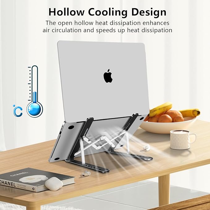Laptop Stand, Computer Tablet Stand, Adjustable Aluminum Foldable Portable Laptop Holder Riser, Compatible with MacBook Air Pro, Lenovo, HP, Dell, More 10-15.6??Laptops and Tablets (Black)