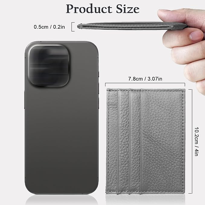 WOXVM Credit Card Holder Wallet RFID Blocking Slim Credit Card Cases Holder Premium Leather Minimalist Front Pocket Small Wallet with 6 Card Slots and 1 Pockets for Men Women (Grey)