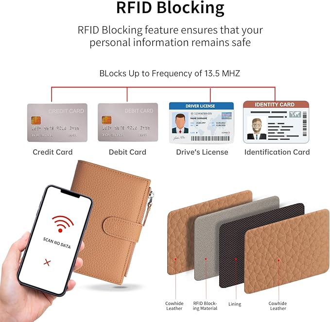 Passport wallet and Card Slot Combo RFID Blocking Slim Leather Travel Passport Wallet for Men and Women with Zippered Coins Pocket Passport holder, Brown