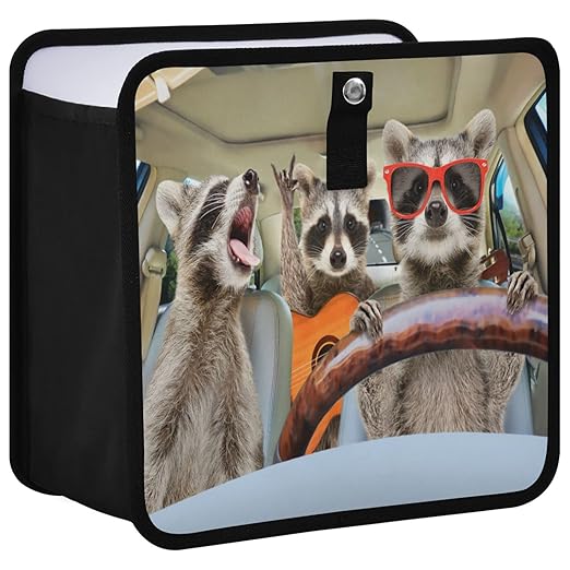 Funny Raccoon Driving Car Trash Can, Animal Foldable Hanging Car Trash Bag, Small Waterproof Car Accessories Garbage Bin