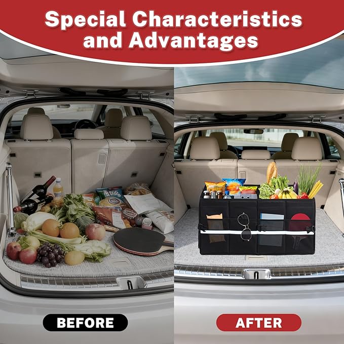 Car Trunk Organizer, A Foldable Car Trunk Storage Organizer Designed For All Car, 56L Capacity Waterproof Car Accessories For All People, With Detachable Covers, Made Of 600D Oxford Cloth