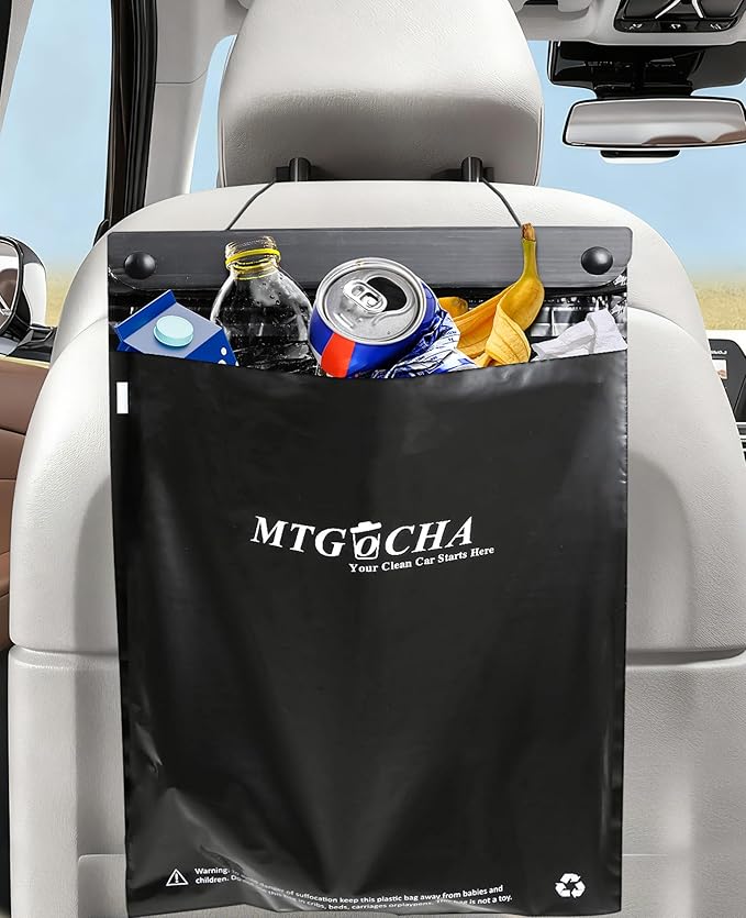 Disposable Car Trash Bags Hanging (Set of 20) - Leak-Proof, Smell-Proof, 18 x 12Inches Recycled Car Garbage Bags, Automobile Trash Container, Road Trip Essentials, Black-Large