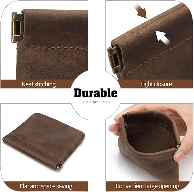 Jack&Chris Mini Coin Purse, Genuine Leather Small Coin Wallet, Leather Squeeze Coin Purse Pouch Change Holder For Men & Women, JC309