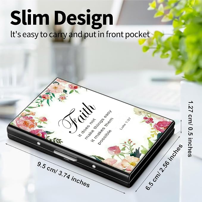 Metal Wallet for Women Men Girls, RFID Blocking Slim Aluminum Credit Card Holder, Mini Travel Wallet with Hard Shell, Lightweight ID & Business Card Case,1-37 Bible Verse Christian