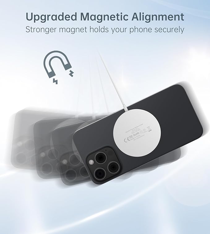 Magnetic Wireless Charger for iPhone 17/16/15/14/13/12 - Mag Charger+20W USB C Adapter, Fast Wireless Charging Stand/Pad with 5ft USB-C Cable for iPhone 17/16/15/14/13/12, Airpod-Gift for Men & Women