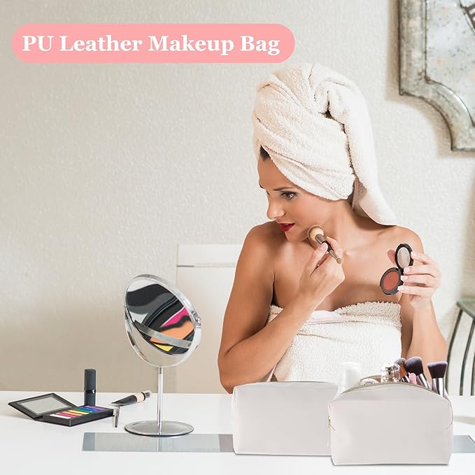 8 Pcs PU Leather Makeup Bag Bulk Set Waterproof Cosmetic Pouch Travel Organizer for Women Beige Toiletry Bag with Zipper Portable Multi-Functional Storage Bags