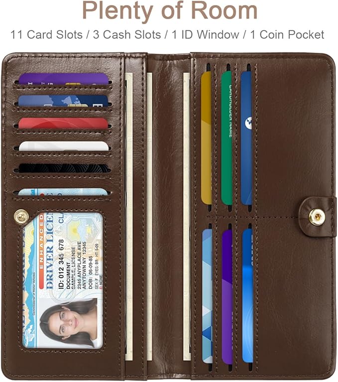Wallet Women Bifold Faux Crocodile Leather Minimalist Slim Thin Long Wallets RFID Blocking Credit Cards Holder Purse with Back Zipper Coin Pocket for Women and Men,Coffee