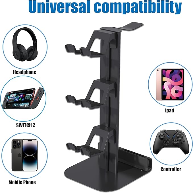 Game Controller Holder & Headphone Stand for Desk, 3-Layer Headset Holder Storage Organizer Switch/Headphones/Controller/Laptop Mobile Phone