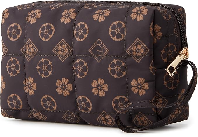 YTL Travel Makeup Bag, Puffer Cosmetic Bag for Women, Waterproof Puffy Padded Make Up Bags, Flat Open Portable Organizer Case Toiletry Bag Pouch Purse for Skincare, Brushes & Travel Essentials