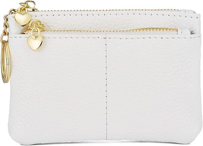 ZOOEASS Women Genuine Leather Zip Mini Coin Purse With Key Ring Triple Zipper Card Holder Wallet