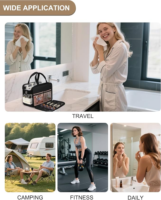 Travel Toiletry Bag for Women - Large Wide-Open Makeup Bag with Compartments, Lightweight Cosmetic Bag with Adjustable Dividers, Puffy Visible Toiletry Organizer for Full-Sized Container