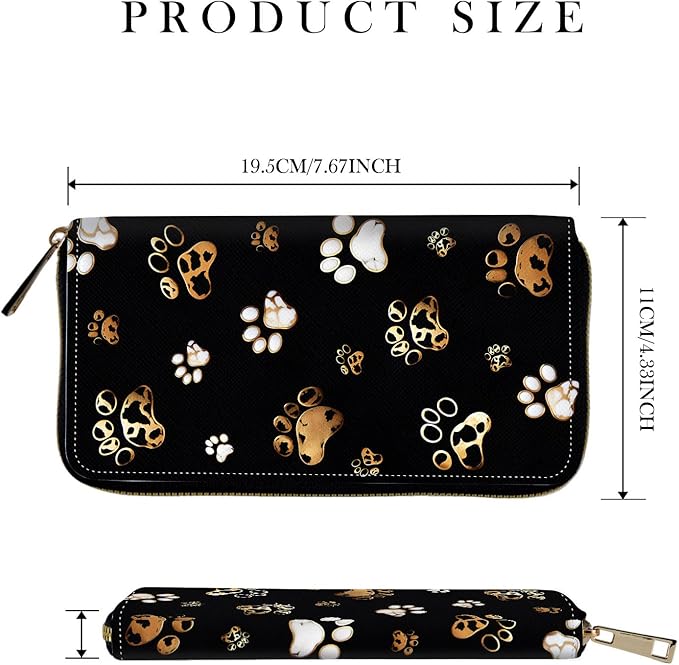 RFID-Blocking Zip Around Wallets for Women with Detachable Wrist Strap,Large Capacity Phone Holder with Card Organizer & Coin Pocket,Cute Dog Paw Prints