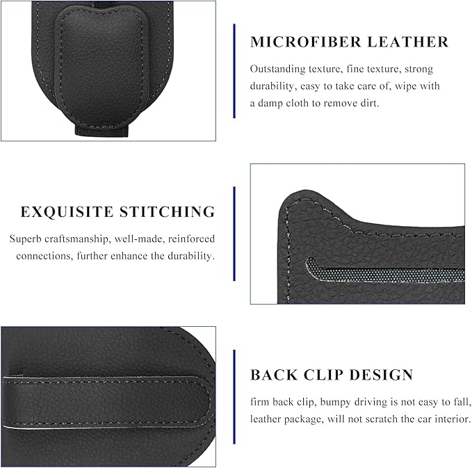 Sunglasses Holder for Car Visor, Magnetic Auto Sun Visor Organizer with Ticket & Pen Clip, Multi-Pocket Leather Eyeglass Clip Interior Accessories for Most Vehicles (Black)