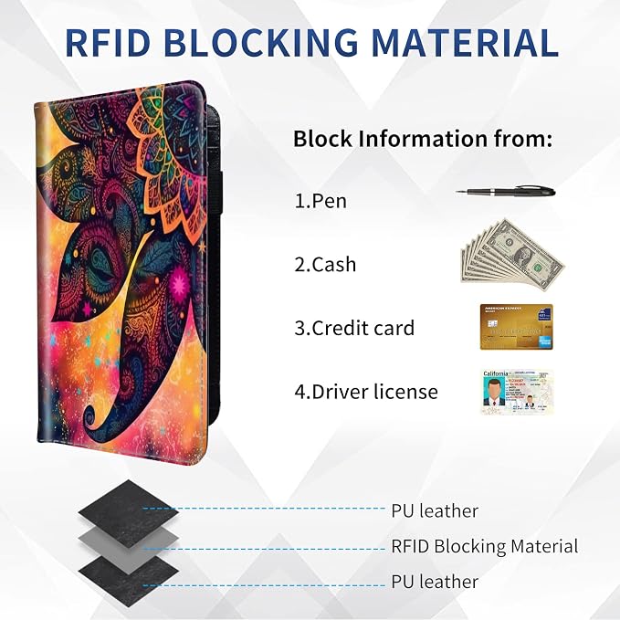 DEGDFSGR Checkbook Cover - Premium Leather Standard Duplicate Register Check Card Book Holder Wallet with RFID Blocking Function for Girl Men Women,Mandala
