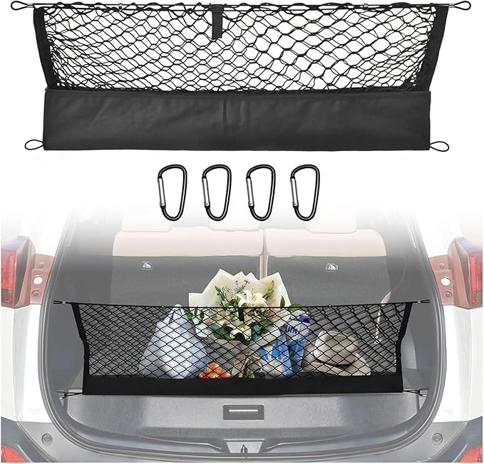 Envelope Style Trunk Cargo Net Compatible with Toyota RAV4 2015 2016 2017 2018,Highly Elastic Trunk Cargo Net for SUV RAV4 Accessories, Upgraded Storage Bag & Heavy Duty Carabiners