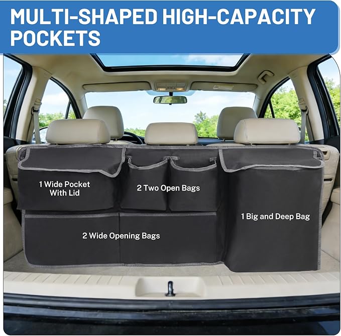 Hanging Car Trunk Organizer,A Car Organizers And Storage For Backseat, Sturdy Trunk Organizer Car Accessories With 5 Pockets Sutable For SUV/MPV/Truck, Large Capacity Back Seat Organizer