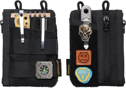 VIPERADE VE18-M EDC Pocket Pouch, Slim EDC Organizer with 3 EDC Slots+2 Zipper Pockets, 1 Large Pocket for Notebook or Cellphone, EDC Pouch for Men