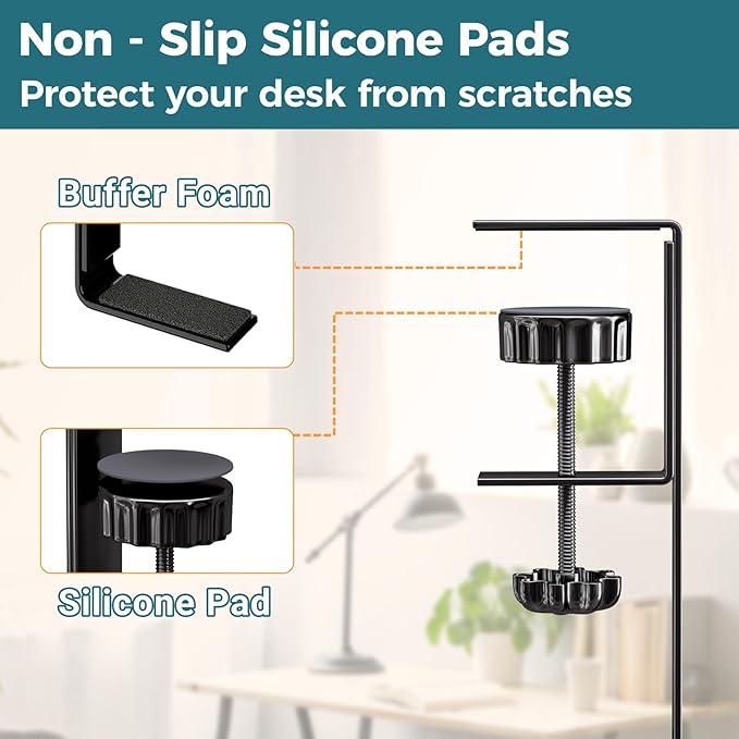 Cable Management Under Desk, 25.3'' No Drill Desk Cable Management Tray with Clamp, Metal Cord Organizer for Standing Desk, Computer Wire Management for Home Office & Gaming Setup, Black