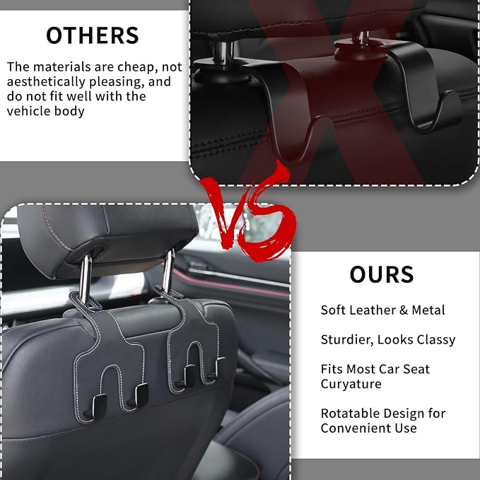 JEYODA Flexible PU Vehicle Storage Hanger, Universal Multifunctional Headrest Hooks for Car and Home (Style 2-Black)