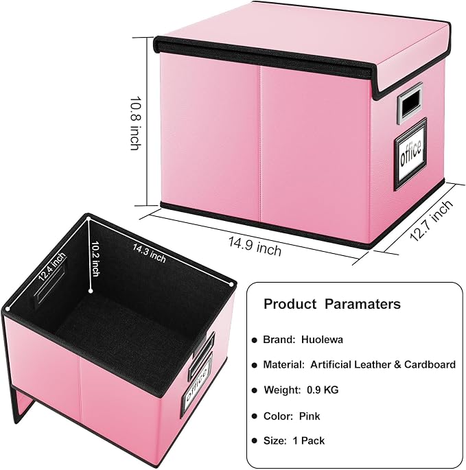 Portable Leather File Organizer Boxes with Lids, Office Document Boxes Organizer, Filing Boxes, Decorative Small File Boxes for Hanging Files, File Cabinet for Office/Home - 4 Pack