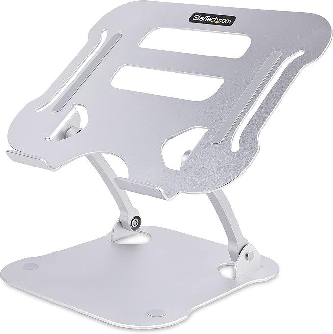 StarTech.com Laptop Stand for Desk, Ergonomic Laptop Stand Adjustable Height, Aluminum, Portable, Max. 22lb (10kg), Foldable Laptop Holder - Angled Notebook Computer Riser/Lift (ADJ-Laptop-Riser)
