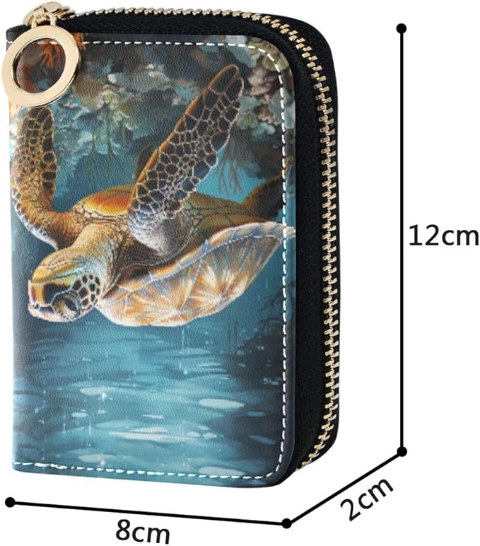 Sea Turtle RFID Credit Card Holder Wallets Accordion for Women Leather Zipper Card Case Accordion Wallet for Ladies Girls