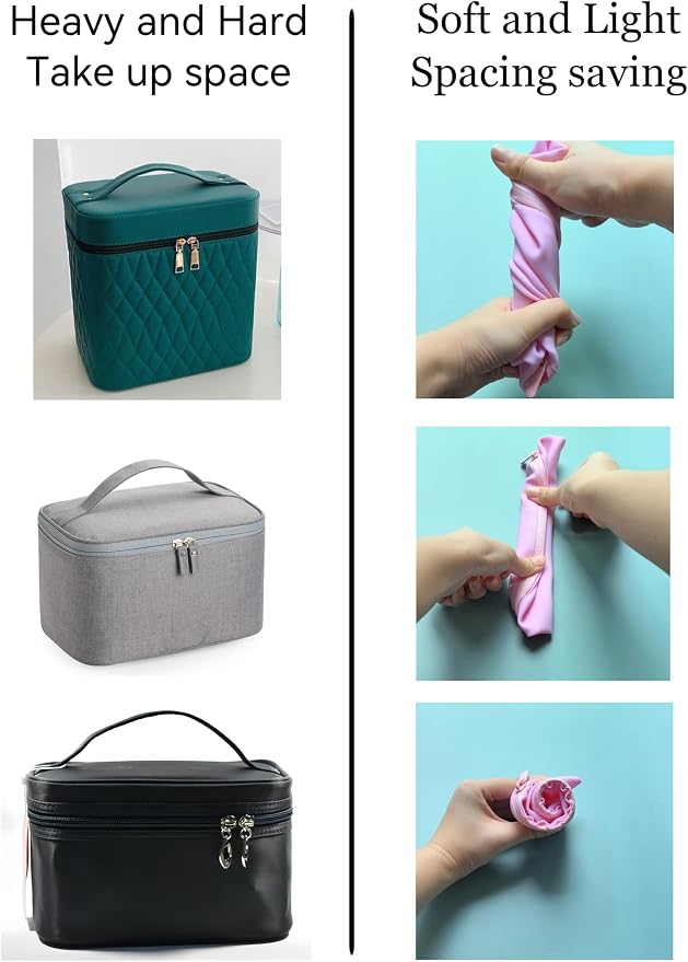 Foldable Silicone Makeup Bag Large Capacity and Lightweight Toiletry Bag for Travel Waterproof Cosmetic Bag with Zipper for Women Girls (pink)
