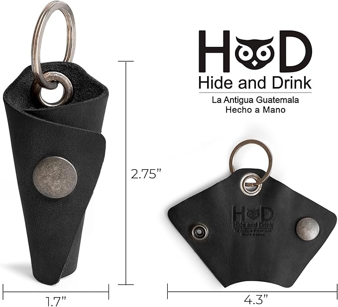 Hide & Drink Full Grain Leather Wrap Keychain, Organizer Snap Closure, Key Ring Cover, Silencer Sleeve Key Holder for Men
