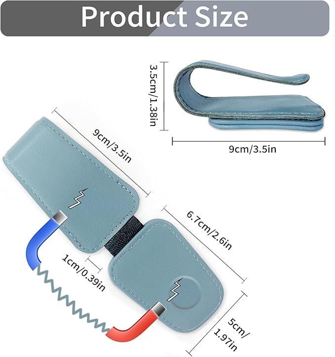 TILDOSAC 2 Pack Sunglasses Holder for Car Visor, Leather Magnetic Sunglass Holder for Car with Clip (Blue)