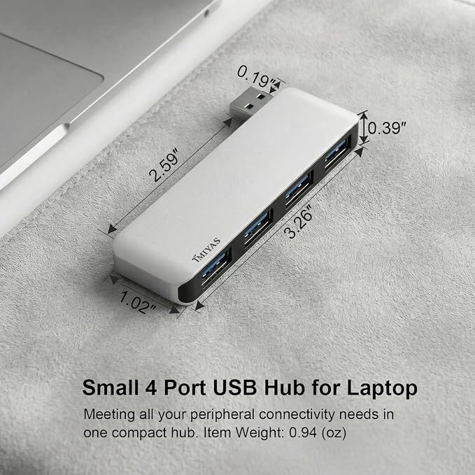 Right Side USB 3.0 Hub, 4-Port Cable-Free USB Splitter for Laptop, Direct-Plug Design, Compatible with MacBook, Laptops, Surface, Flash Drive, HDD and USB More