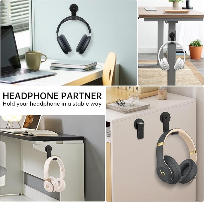 Magnetic Headphone Holder, Headphone Hanger for Desk & Table, 1PCS Aluminum Headset Hooks, Headphone Mount Stand with Rubber Pad, Compatible with All Computer/Gaming Headsets