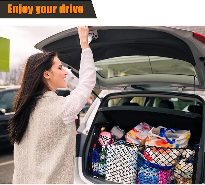 35.4” x 15.7” Cargo Net Trunk Bed Extender, Envelope Mesh Truck Bed Organizer Car Exterior Accessories, Universal Elastic Trunk Storage Net with Metal Hook