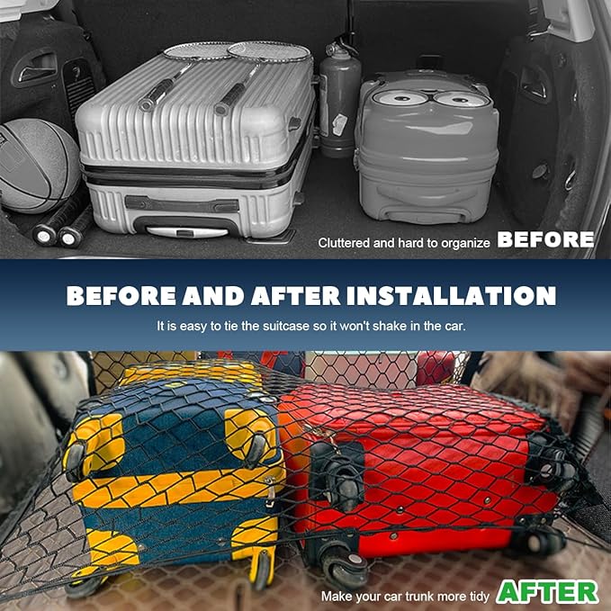 Stretchable Cargo Net, Adjustable Elastic Storage Mesh Nets, Envelope Style Cargo Netting with Mounting Screws and Hooks, Trunk Rear Cargo Organizer Net for Car Truck SUV (35.4×15.7 Inch)