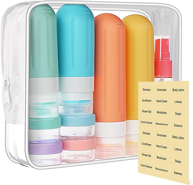 Landisun Travel Bottles for Toiletries 18Pack Travel Size Containers Toiletry Travel-Containers TSA Approved Leak Proof Colored