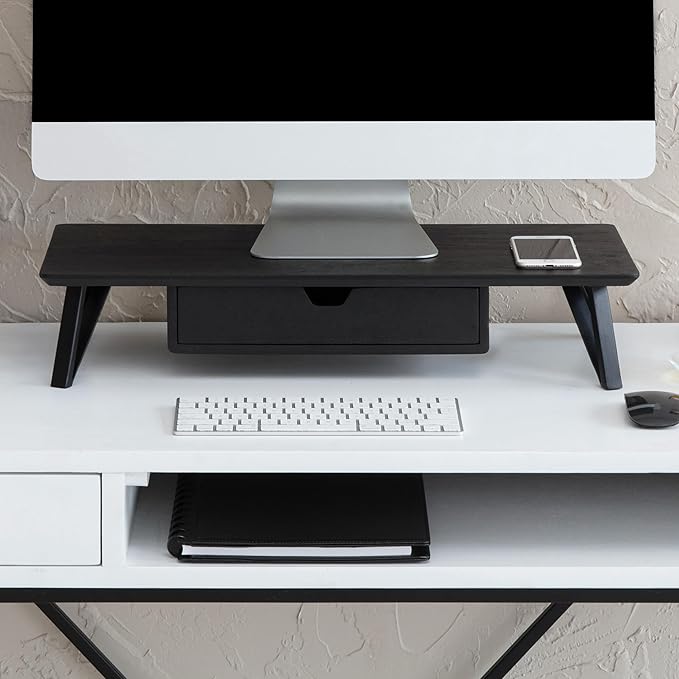 Anji Mountain Monitor Stand - Desktop Organizer & Laptop Riser, Ergonomic Monitor Riser, Space-Saving Monitor Stand for Desk, Durable Construction, Easy Assembly, Ideal for Home & Office,Black