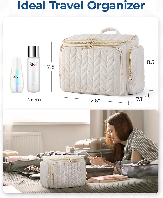 BAGSMART Travel Toiletry Bag, Large Wide-open Travel Bag for Toiletries, Makeup Cosmetic Travel Bag with Handle-Green