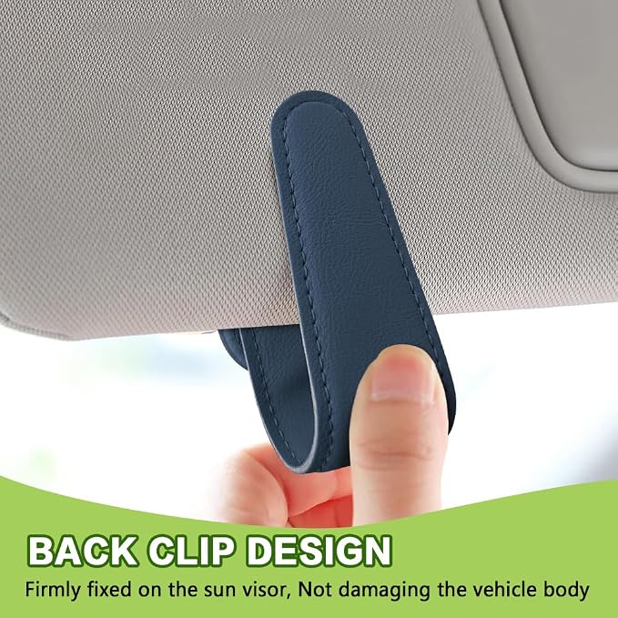 Sunglass Holder for Car, Sunglasses Clip for Car Visor, Magnetic Leather Vehicle Eyeglass Hanger Clip, Auto Ticket Card Glasses Organizer Clamp Accessories for SUV Sedan (Blue)