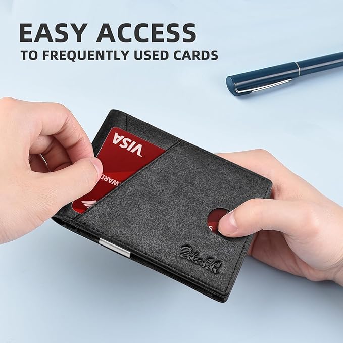 Zitahli Wallet for Men - with Money Clip Slim Leather Slots Credit Card Holder RFID Blocking Bifold Minimalist Wallets with Gift Box