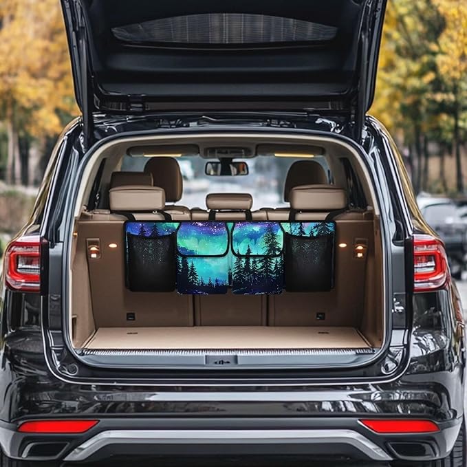 Starry Sky Car Trunk Organizer and Storage,Forest Design Backseat Hanging Organizer for SUV,Truck,Van Collapsible Cargo Storage Bag,Vehicle Accessories Decorate Not Easy to Fade